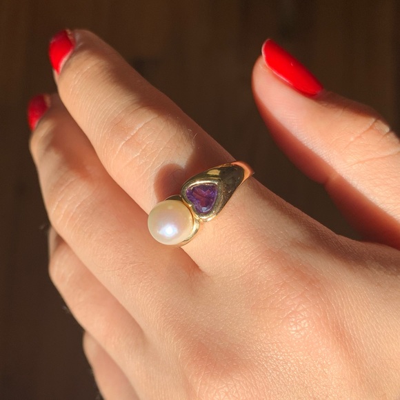 Vintage 14K Pearl and Amethyst Ring 💜 - Picture 4 of 4